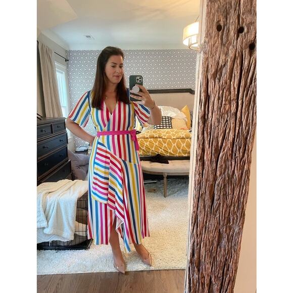 COLOR ME COURTNEY White Multicolor Stripes Taira Front Slit Wrap Dress size XS - Picture 1 of 16